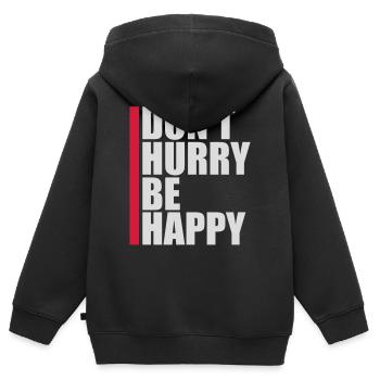 Ne vous dépêchez pas d’être heureux - Sweat Premium à capuche zippé enfant bio - noir - Dos - AI Model Kid Male (0cm)