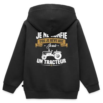Je ne ronfle pas je rêve que je suis un tracteur - Sweat Premium à capuche zippé enfant bio - noir - Dos - AI Model Kid Male (0cm)