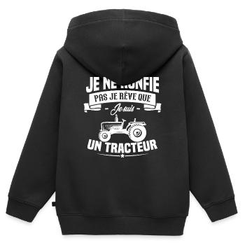 Je ne ronfle pas je rêve que je suis un tracteur - Sweat Premium à capuche zippé enfant bio - noir - Dos - AI Model Kid Male (0cm)