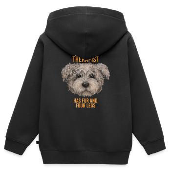 HUND DER BESTE THERAPEUT - Kinder Premium Organic Zip Hoodie - Schwarz - Hinten - AI Model Kid Male (0cm)