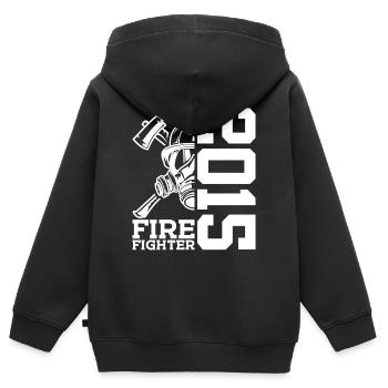 POMPIERS DES POMPIERS 11E ANNIVERSAIRE 2015 - Sweat Premium à capuche zippé enfant bio - noir - Dos - AI Model Kid Male (0cm)
