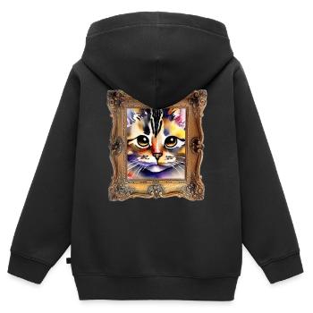 Katzengesicht 5 - Kinder Premium Organic Zip Hoodie - Schwarz - Hinten - AI Model Kid Male (0cm)