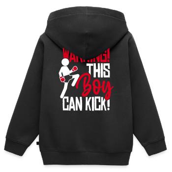 Dieser Junge kann kicken! Kickboxen Spruch Boxen - Kinder Premium Organic Zip Hoodie - Schwarz - Hinten - AI Model Kid Male (0cm)