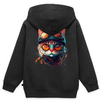 Getigertes Katzengesicht mit Style Sonnenbrille - Kinder Premium Organic Zip Hoodie - Schwarz - Hinten - AI Model Kid Male (0cm)