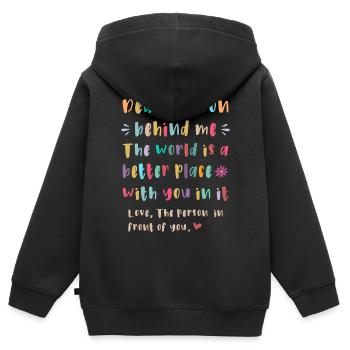 Chère personne derrière moi - Sweat Premium à capuche zippé enfant bio - noir - Dos - AI Model Kid Male (0cm)