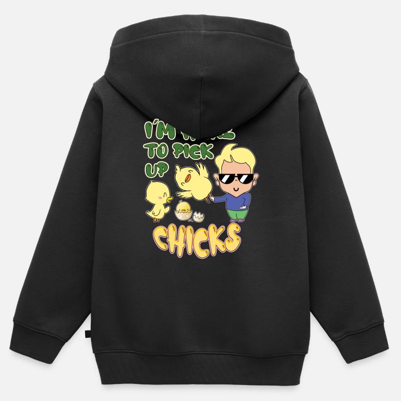 Je suis ici pour ramasser des poussins - Sweat Premium à capuche zippé enfant bio - noir