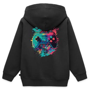 Retro Konsole - Kinder Premium Organic Zip Hoodie - Schwarz - Hinten - AI Model Kid Male (0cm)
