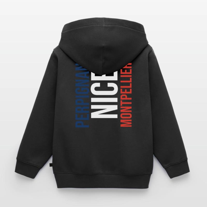 Perpignan Nice Montpellier Pull Pull Sweat Premium à capuche zippé enfant bio