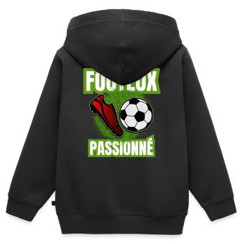 footeux passionné - Sweat Premium à capuche zippé enfant bio - noir - Dos - AI Model Kid Male (0cm)