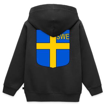 ENG-Schild - Kinder Premium Organic Zip Hoodie - Schwarz - Hinten - AI Model Kid Male (0cm)