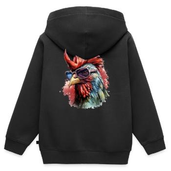 Coq des steppes - le rebelle à plumes - Sweat Premium à capuche zippé enfant bio - noir - Dos - AI Model Kid Male (0cm)