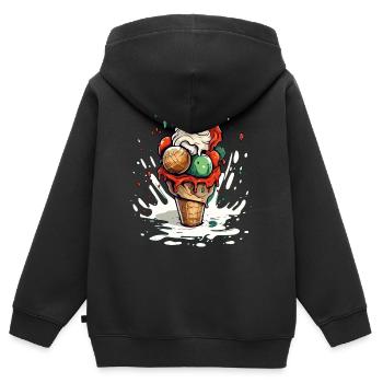 Cornet de glace myrtille pistache vanille - Sweat Premium à capuche zippé enfant bio - noir - Dos - AI Model Kid Male (0cm)