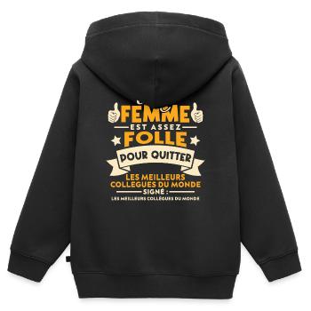 Verrückte Frau verlässt Kollegen - Kinder Premium Organic Zip Hoodie - Schwarz - Hinten - AI Model Kid Male (0cm)