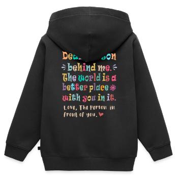Chère personne derrière moi - Sweat Premium à capuche zippé enfant bio - noir - Dos - AI Model Kid Male (0cm)