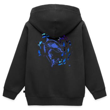 fischschwarm,fische,malerei,graffiti,Hai - Kinder Premium Organic Zip Hoodie - Schwarz - Hinten - AI Model Kid Male (0cm)