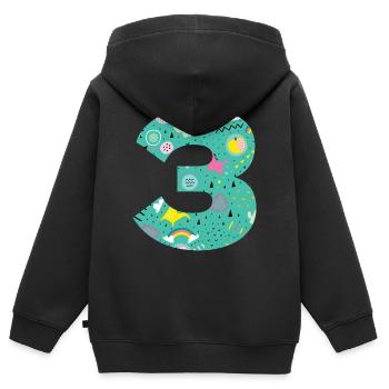 Personalisierte Geburtstagsnummer 3 - Kinder Premium Organic Zip Hoodie - Schwarz - Hinten - AI Model Kid Male (0cm)