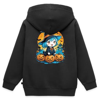 Halloween-Hexen- und Kürbis-Manga - Kinder Premium Organic Zip Hoodie - Schwarz - Hinten - AI Model Kid Male (0cm)