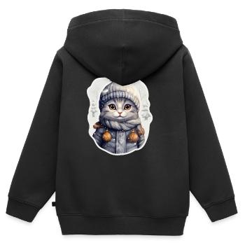 Katze mit Mütze, Schal und Jacke im Schnee - Kinder Premium Organic Zip Hoodie - Schwarz - Hinten - AI Model Kid Male (0cm)