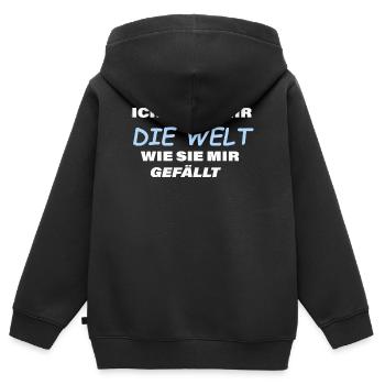 Ich mach mir die Welt ... - Kinder Premium Organic Zip Hoodie - Schwarz - Hinten - AI Model Kid Male (0cm)