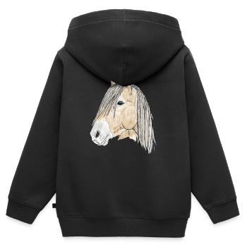 haflinger - Kinder Premium Organic Zip Hoodie - Schwarz - Hinten - AI Model Kid Male (0cm)