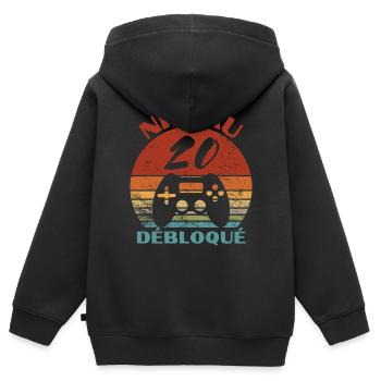niveau 20 débloqué - anniversaire - Sweat Premium à capuche zippé enfant bio - noir - Dos - AI Model Kid Male (0cm)