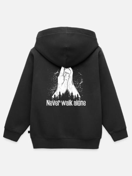 Never Walk Alone - Hand + Dog's Paw - High Five - Kids Premium Organic Zip-up Hoodie - black