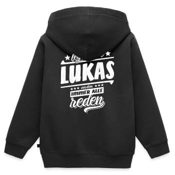 Ich bin dieser legendäre Lukas von dem alle reden - Kinder Premium Organic Zip Hoodie - Schwarz - Hinten - AI Model Kid Male (0cm)