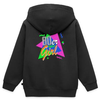 Party Girl des années 80 - des années 80 - coloré + fou - Sweat Premium à capuche zippé enfant bio - noir - Dos - AI Model Kid Male (0cm)