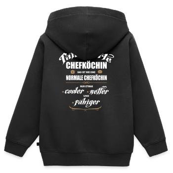 Chefköchin mit Tattoos. Tätowierte Köchin. - Kinder Premium Organic Zip Hoodie - Schwarz - Hinten - AI Model Kid Male (0cm)