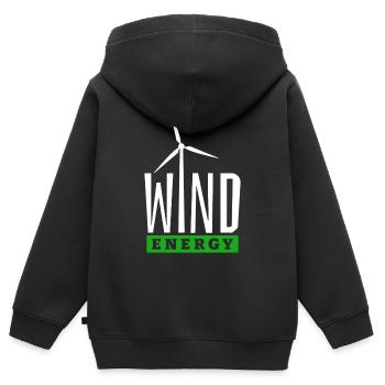 Énergie éolienne - J’aime le vent - Énergie éolienne - Parc éolien - Sweat Premium à capuche zippé enfant bio - noir - Dos - AI Model Kid Male (0cm)