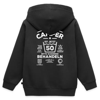 Dieser Camper ist jetzt 50 - schonend behandeln - Kinder Premium Organic Zip Hoodie - Schwarz - Hinten - AI Model Kid Male (0cm)