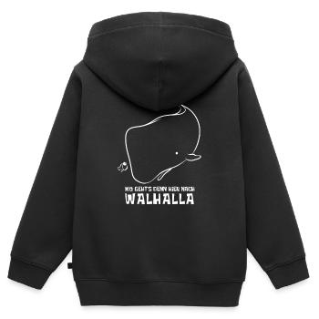 Wo geht's denn hier nach Walhalla - Wal - Spruch - Kinder Premium Organic Zip Hoodie - Schwarz - Hinten - AI Model Kid Male (0cm)