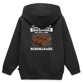 Ich brauche keine Therapie, brauch nur Schokolade - Kinder Premium Organic Zip Hoodie - Schwarz - Hinten - AI Model Kid Male (0cm)