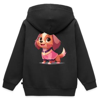 Chiot mignon - Sweat Premium à capuche zippé enfant bio - noir - Dos - AI Model Kid Male (0cm)
