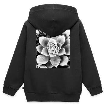 schwarz-weiße Blume - Kinder Premium Organic Zip Hoodie - Schwarz - Hinten - AI Model Kid Male (0cm)