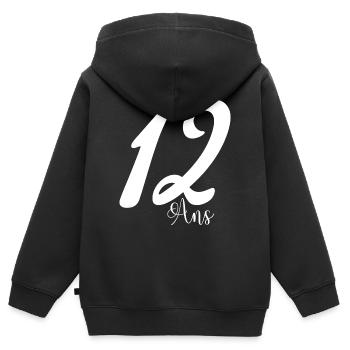 12 Ans Anniversaire - Sweat Premium à capuche zippé enfant bio - noir - Dos - AI Model Kid Male (0cm)