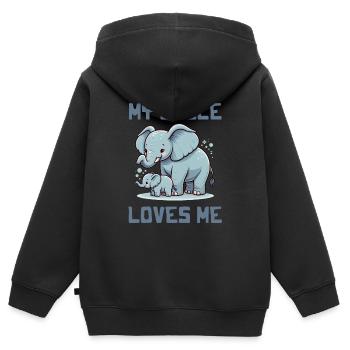 Mon oncle m’aime - Dictons de bébé - Sweat Premium à capuche zippé enfant bio - noir - Dos - AI Model Kid Male (0cm)