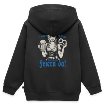 I brauch ka Dirndl i bin nur zum feiern da - Kinder Premium Organic Zip Hoodie - Schwarz - Hinten - AI Model Kid Male (0cm)