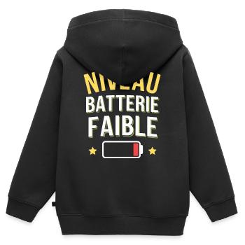 Niveau batterie faible - Sweat Premium à capuche zippé enfant bio - noir - Dos - AI Model Kid Male (0cm)