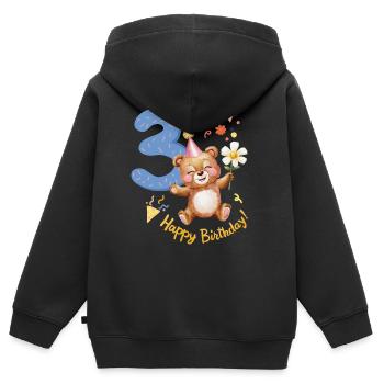 Süßer Geburtstagsbär 3 Jahre 3. Geburtstag - Kinder Premium Organic Zip Hoodie - Schwarz - Hinten - AI Model Kid Male (0cm)
