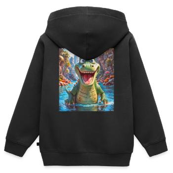 super süßes australisches Tier Down Under Krokodil - Kinder Premium Organic Zip Hoodie - Schwarz - Hinten - AI Model Kid Male (0cm)