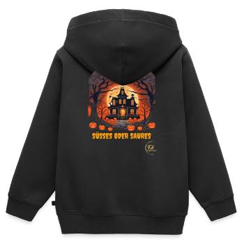 Halloween T-shirt mit gruseligen haus u Kürbissen - Kinder Premium Organic Zip Hoodie - Schwarz - Hinten - AI Model Kid Male (0cm)