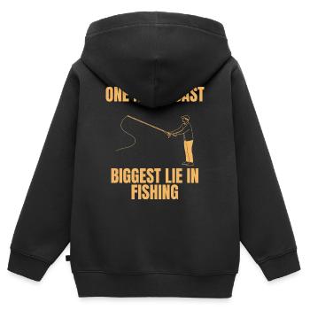 Encore un casting – Le plus gros mensonge de la pêche - Sweat Premium à capuche zippé enfant bio - noir - Dos - AI Model Kid Male (0cm)