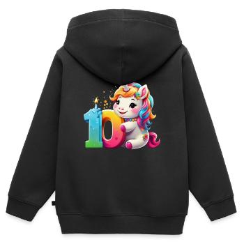 NUMMER 10 JAHRE EINHORN 10. GEBURTSTAG - Kinder Premium Organic Zip Hoodie - Schwarz - Hinten - AI Model Kid Male (0cm)