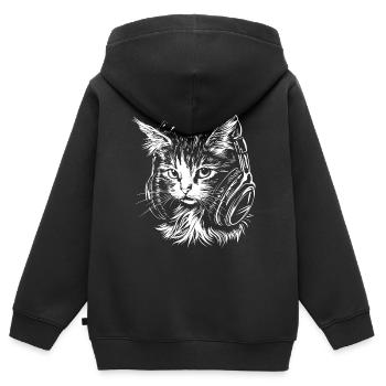 Katze Headset Musik DJ - Kinder Premium Organic Zip Hoodie - Schwarz - Hinten - AI Model Kid Male (0cm)