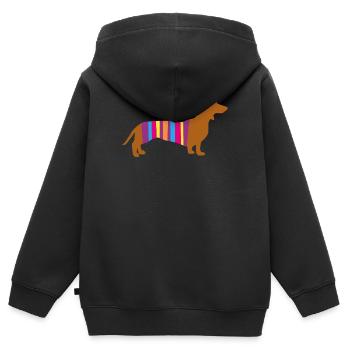 Teckel Rayure Chien Chien Race Chien Chien Promenade Bello Fan - Sweat Premium à capuche zippé enfant bio - noir - Dos - AI Model Kid Male (0cm)