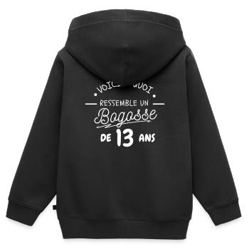 BOGOSSE DE 13 ANS - Sweat Premium à capuche zippé enfant bio - noir - Dos - AI Model Kid Male (0cm)