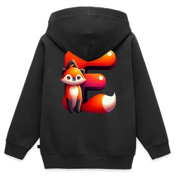 Renard joyeux avec la lettre E - Sweat Premium à capuche zippé enfant bio - noir - Dos - AI Model Kid Male (0cm)