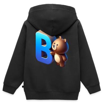 Cute bear with glowing letter B - Kids Premium Organic Zip-up Hoodie - black - Back - AI Model Kid Male (0cm)