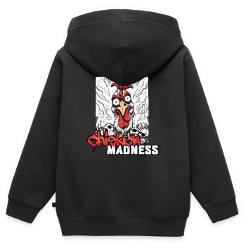 Chicken Madness Shirt – Durchgeknalltes Huhn - Kinder Premium Organic Zip Hoodie - Schwarz - Hinten - AI Model Kid Male (0cm)